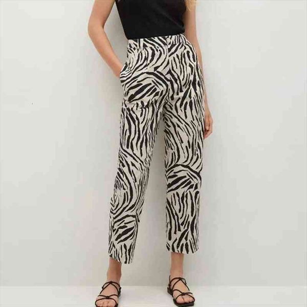 

za autumn pant women zebra pattern straight pants women casual loose high waist female trousers streetwear, Black;white