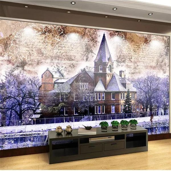 

wallpapers diantu custom purple castle hand-painted background wall decoration painting large mural green wallpaper papel de parede