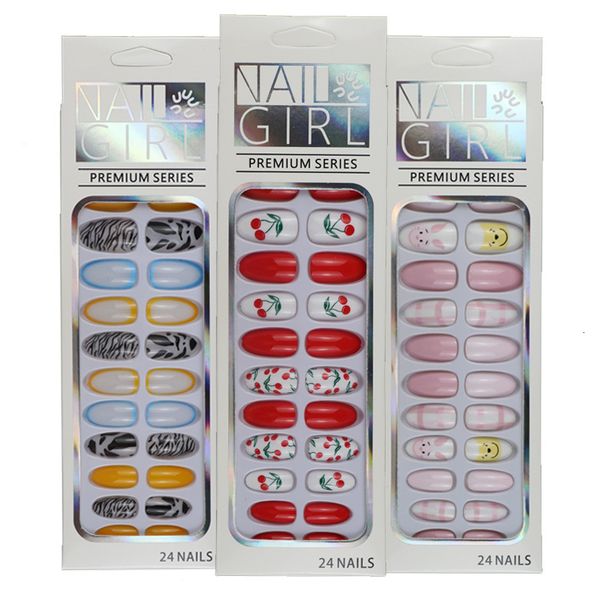 

nail wearing 24 piec box removable printed patch finished fake nail, Red;gold