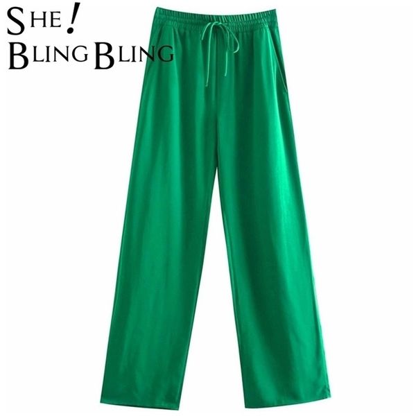 

sheblingbling za woman traf pants fashion long trousers drawstring high waist wide leg ankle length pant female 2 pie suits 211115, Black;white