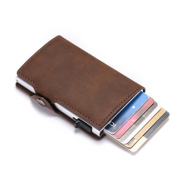 

bycobecy credit card holder rfid blocking pu leather matic business id card holder aluminum metal men wallet purse f qylzcs