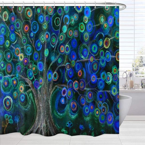 

colorful tree spring watercolor art painting tree life shower curtains