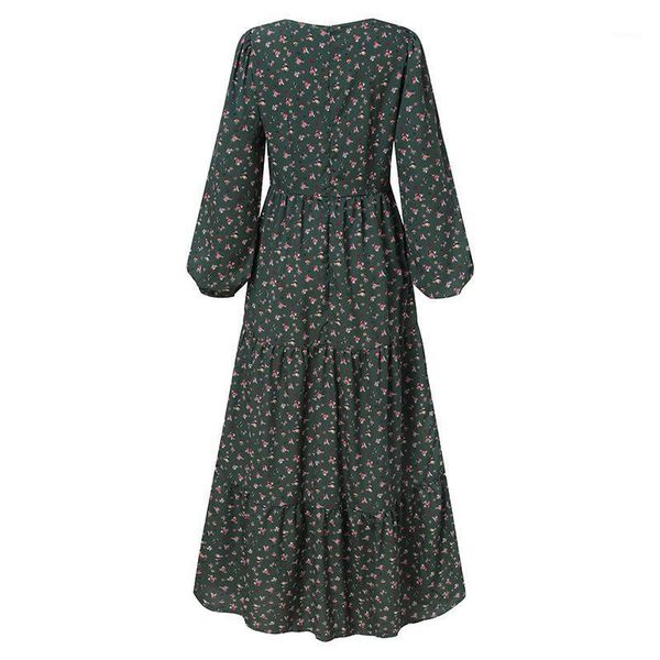 

casual dresses spring autumn temperament women chiffon v-neck large swing dress 2021 size print fashion long nbh16, Black;gray