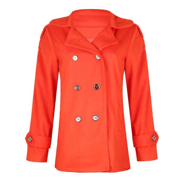 

women's wool & blends winter women lapel solid color pocket double-breasted temperament slim long-sleeved warm woolen coat, Black