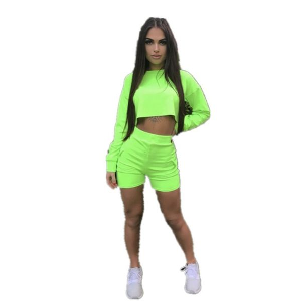 

suit 2-piece training outfits long mouw crop sweatshirt short broek second set random jumpsuit women spotswearcake, Gray
