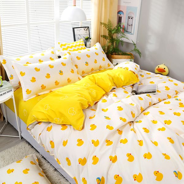 

4pcs/set cartoon little yellow duck bedding set bed linings duvet cover bed sheet pillowcases cover set 55 c0223