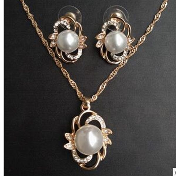 

wholesal shell pearl flower leaf necklace earrings suite bride wedding accessories jewelry set, Silver