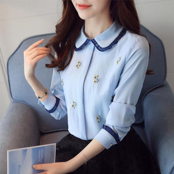 

womens shirt autumn arrival bow chiffon blouse doll collar full sleeve korean fashion ol casual solid t9d249t, White