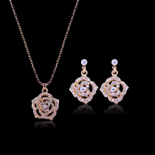 

earrings & necklace juemilly trendy crystal rose flower jewelry sets fashion wedding, Silver