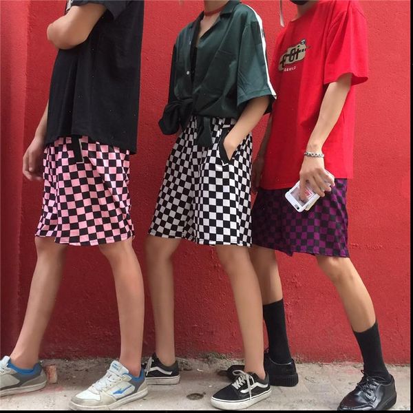 

retro style black white checkerboard shorts fashion street women ins 3 colors harajuku hiphop street cotton, White;black