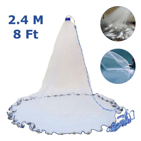 

8ft landing net fish cast net fishing network usa fishing trap hand-throw fish network with iron sinkers