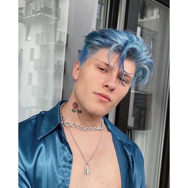 

men's synthetic wigs breathable short set blue men, Black