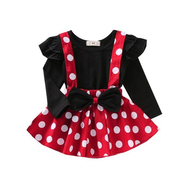 

clothing sets 2pcs born baby girls set clothes toddler ruffles t-shirt dot print suspender skirts outfits, White