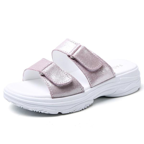 

slippers summer style leather sandals women flat soft bottom non-slip and, Black