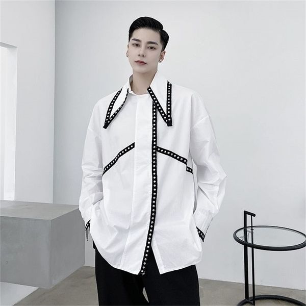 

iefb /men's wear fashion personalized rivet contrast color ribbon niche long-sleeved shirt oversized vintage 9y3237 210626, White;black