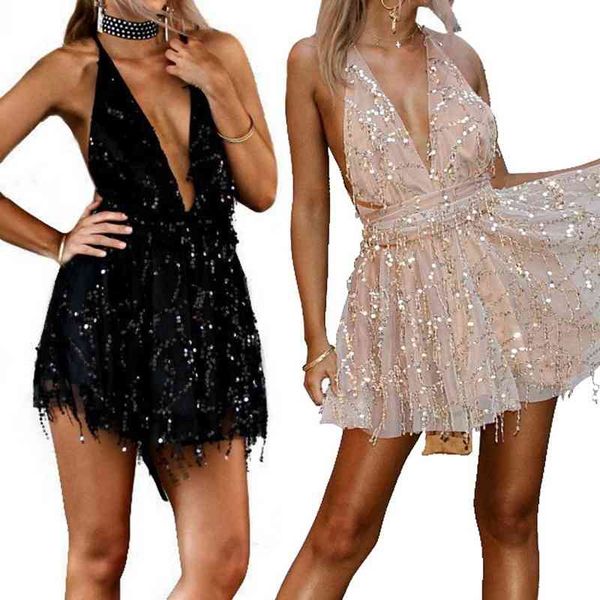 

2021 new backless sequin v-neck evening suspender dress, White;black