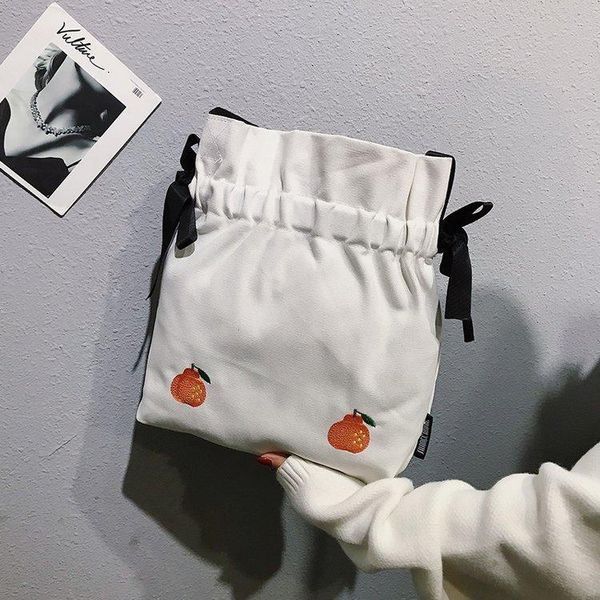 

evening bags girls cute canvas bag drawstring shoulder japanese korean style harajuku orange pattern crossbody