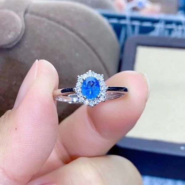 

cluster rings valentine's day present natural and real sapphire 925 sterling silver fine jewelry, Golden;silver