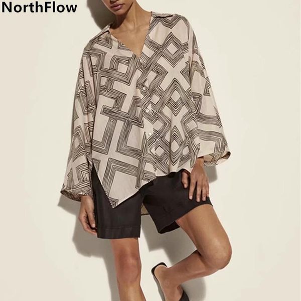 

women's blouses & shirts northflow blusas blouse mujer de moda loose batwing sleeve print geometric kimono cascading plus size womens, White