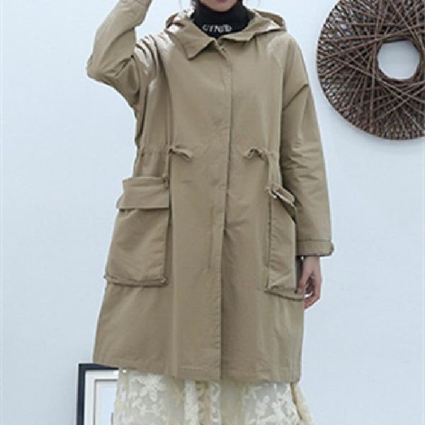 

women's trench coats 2021 autumn woman fashion windbreaker coat female hooded jacket lady zipper solid color outerwear girl ove, Tan;black