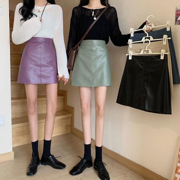 

skirts 5 color plus size slim wrap hip high waist a line pu leather women temperament solid wild faldas mujer moda, Black