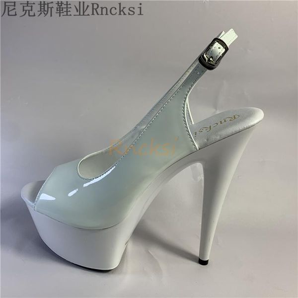 

sandals rncksi 2021 summer 15cm transparent pvc strap women high heels platform shoes woman cross big size 34-46, Black