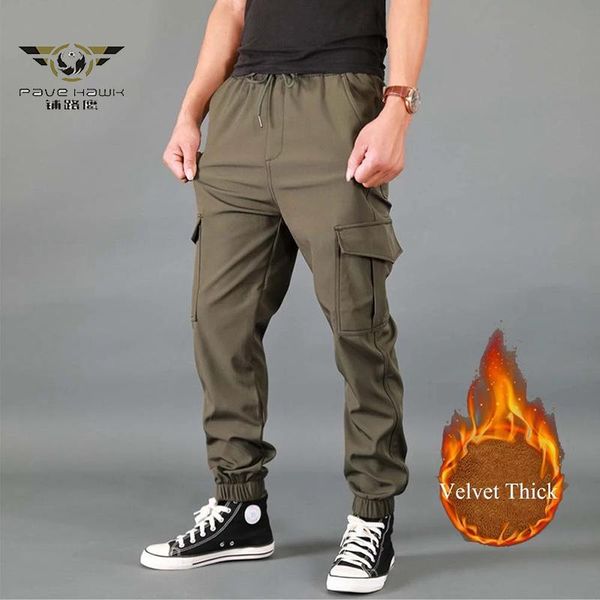

men winter thick velet warm cargo pants male joggers outdoor windbreaker long trousers loose baggy tactical sweatpants, Black