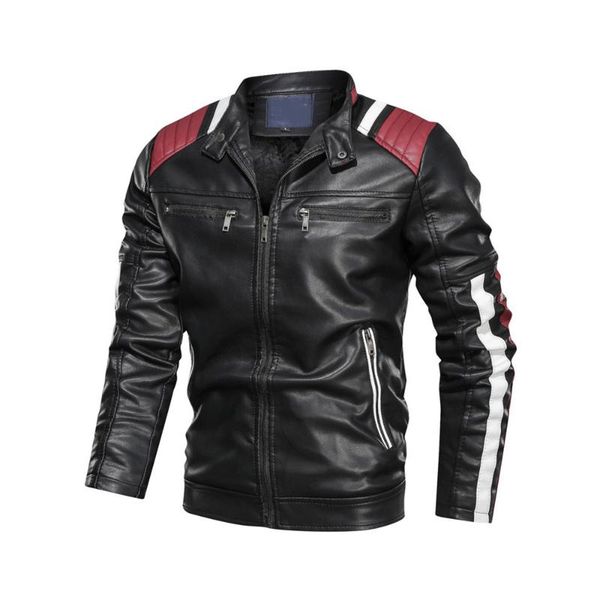 

men's fur & faux colorblock casual leather jacket trend stand collar spring autumn youth pu zipper fall winter coats, Black