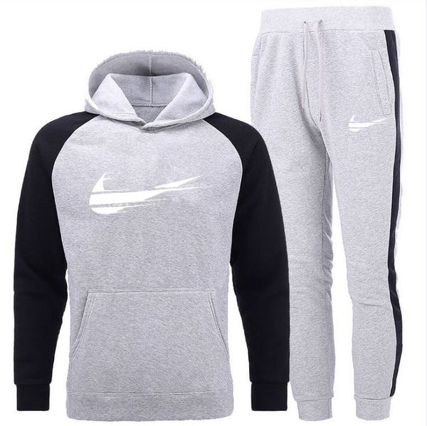 

2021 autumn cotton clothing men's fashion tracksuit casual men hoodies coat+pant male set boys girls basketball sportswear white black, Gray
