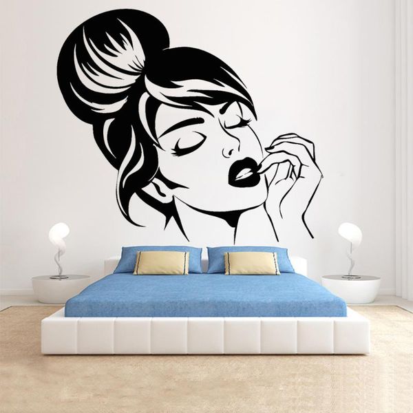 

wall stickers decal beautiful girl face hairstyle makeup mirror fashion woman bedroom decor accessories y602