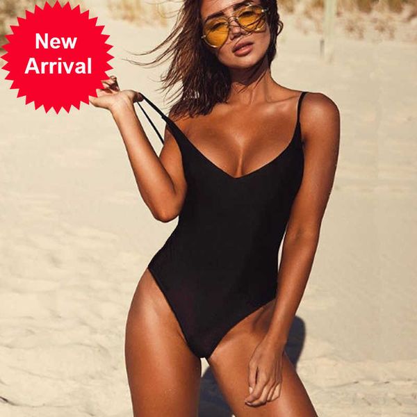 

2021 solid black thong backless one piece swimsuit women swimwear female high cut monokini bathing suit, White;black