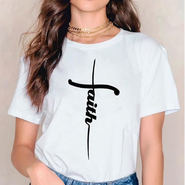 

women lady womens mujer camisetas printing faith letter t-shirts 90s short sleeve print graphic t shirt female tee t-shirt, White
