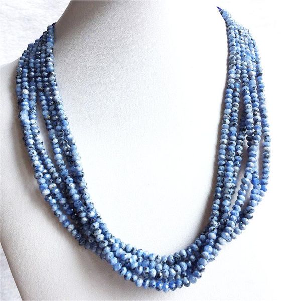 

chains k2 black blue kiwi sapphire chain necklace for women natural faceted jade stone beads choker collares 3*4mm abacus gift jewelry, Silver