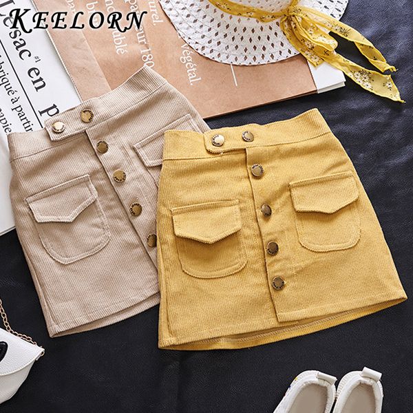 

keelorn casual girls skirts spring winter children buttons clothes kids corduroy baby little girl skirts for 3-7 years clothes 210302