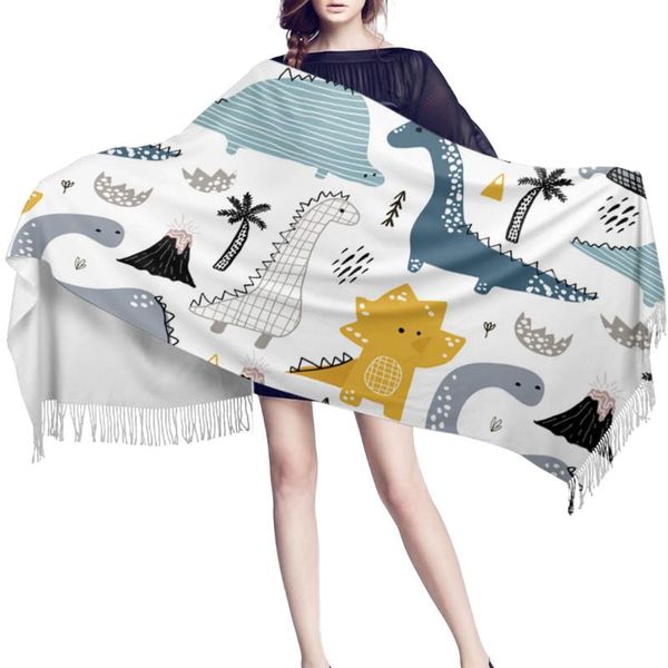 

scarves cute cartoon style dinosaur fashion scarf warm autumn winter cashmere casual long women's shawl, Blue;gray