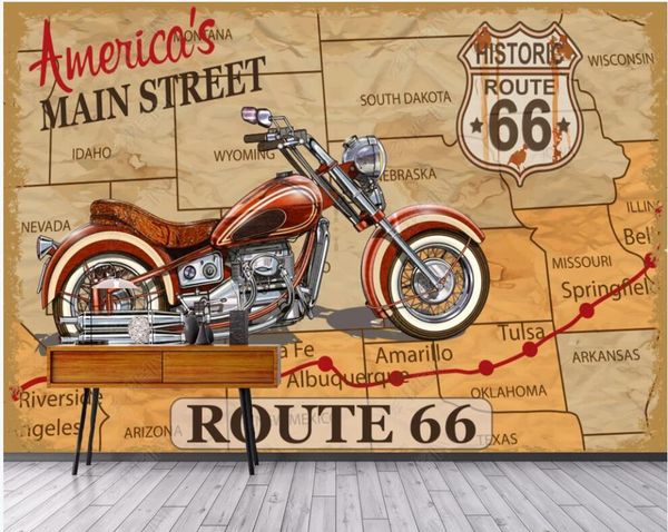 

wallpapers custom mural 3d po wallpaper motorcycle retro american highway line doodle home decor living room for wall 3 d