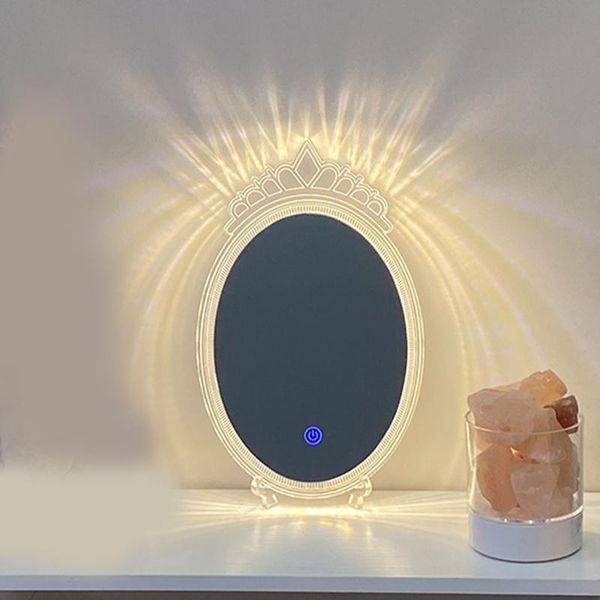 Espelhos espelhados decorativos com luz frontal USB recarregável Magic Crown Maquiagem 3 Cores Dimmable para Beijas GRSA889