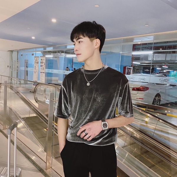 

2021 summer gold veet t-shirt men's slim fashion casual o-neck t shirt men streetwear short-sleeved tshirt mens m-2xl iibe, White;black