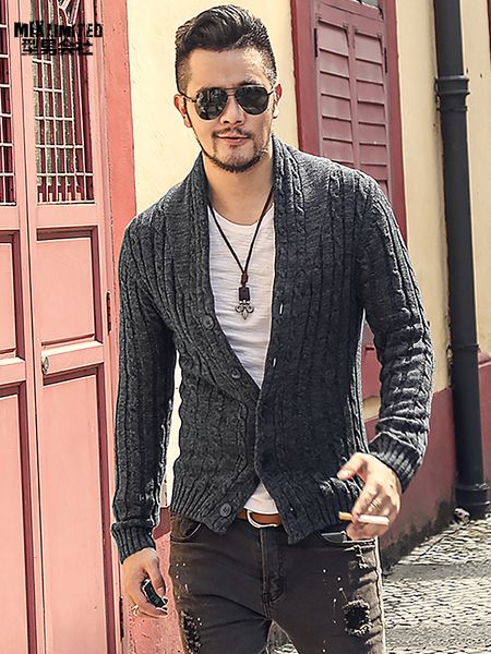 

cotton new men's sweater slim wool cardigans knitted coat open stitch v-neck long sleeve fashion casual men j nrj3, White