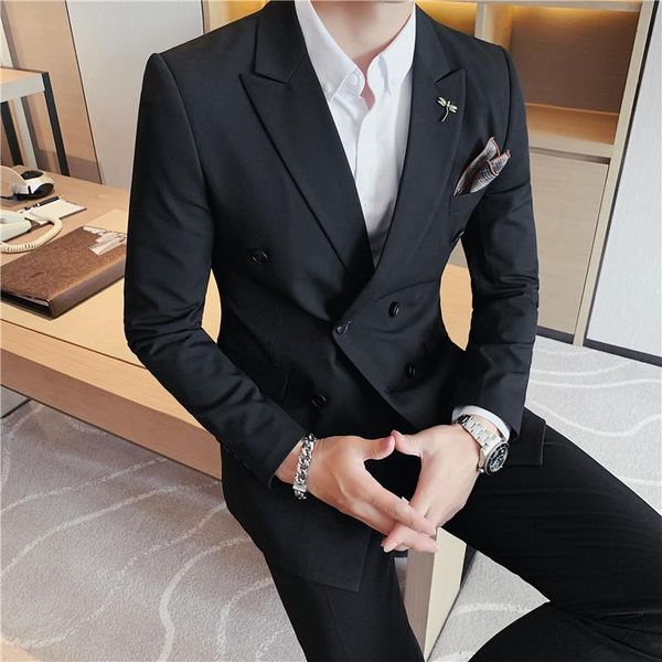 

men's suits & blazers plus size 7xl 6xl 5xl autumn double breasted wedding dress simple all match slim fit business formal wear suit me, White;black