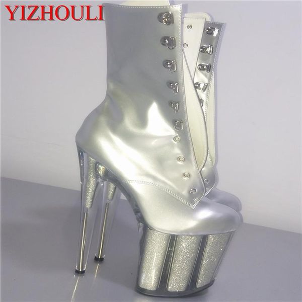 

boots knight's 8 "high heel ankle boot, autumn/winter 20cm silver sparkly pole dancing boot, Black