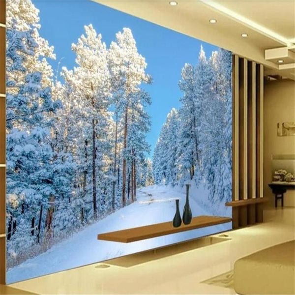 

wallpapers custom any size po 3d stereoscopic wallpaper snow forest tv background wall decoration painting