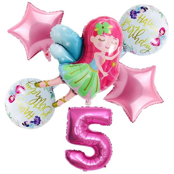 

party decoration 6pcs/set little fairy girls balloons 32 inch pink number ballon girl 1 2 3 4 5st happy birthday balloon set decortion