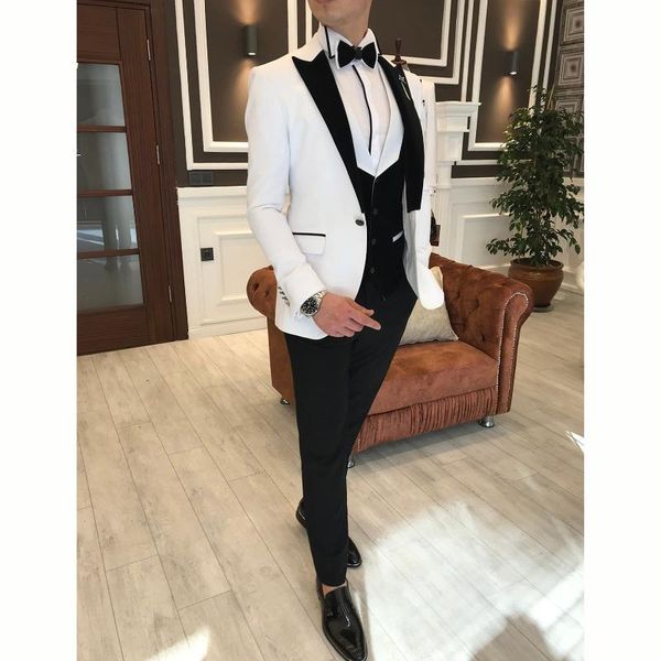 

men's suits & blazers latest brand trendy white groom tuxedo one button mens man wedding dinner party blazer formal jacket pants vest, White;black