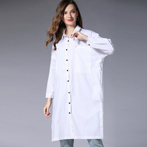 

casual dresses shirt dress cotton solid women plus size 2021 spring loose fashion office lady black long sleeve party 4xl, Black;gray