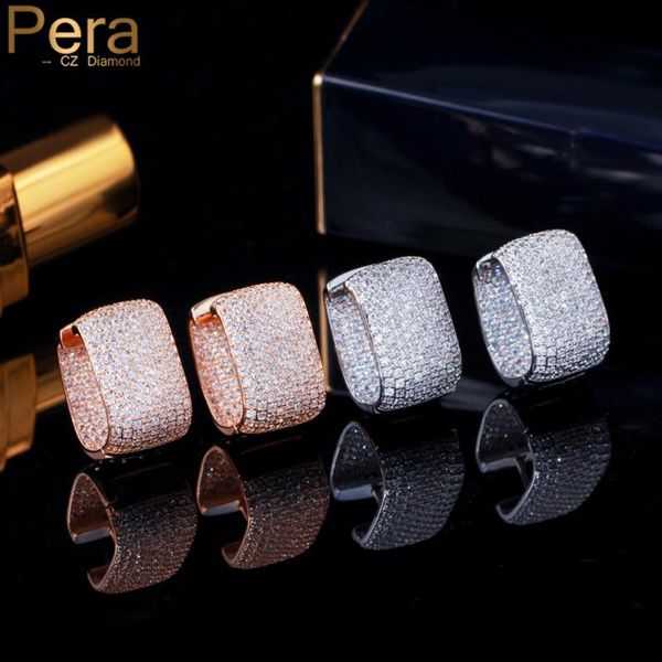 

hoop & huggie pera chic 585 rose gold full cubic zirconia pave setting circle earrings for women 2021 trendy brand jewelry e765, Golden;silver