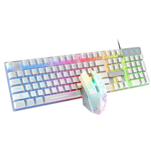 

t6 rainbow usb wired keyboard mouse pad combo rgb backlit pro pc gaming keypad dropshipping
