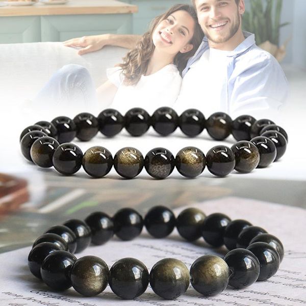 

beaded, strands natural double eyes gold obsidian bracelet fashionable couple domineering bracelet@88, Black
