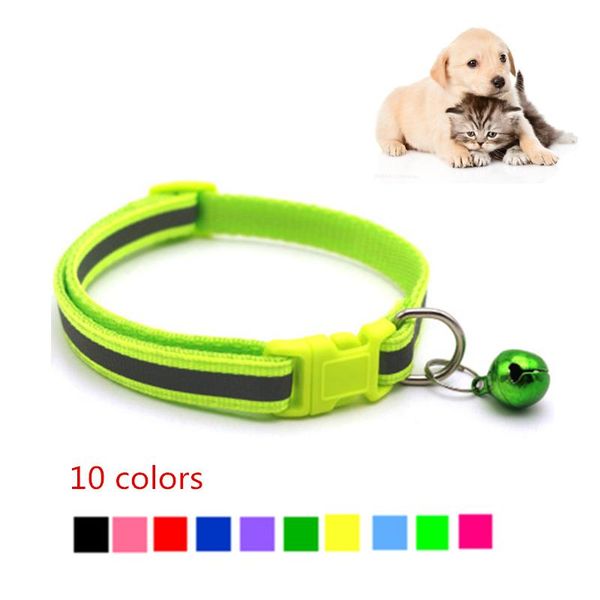 

dog collars & leashes solid pet bell collar necklace reflective adjustable size for cats small dogs kitten accessories 10 colors