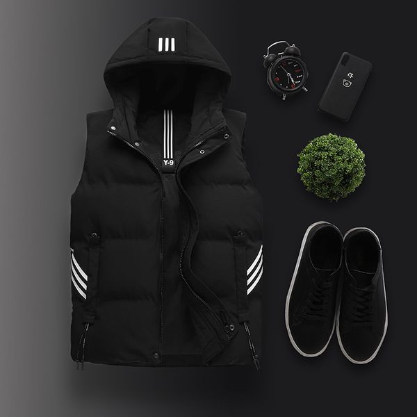 

new down cotton waistcoat autumn and winter youth hooded shawl men's thickened vest korean jacket fashion, Black;white